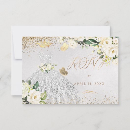 Invitation Quinceanera RSVP Parties scintillant Argent Invita (Devant)