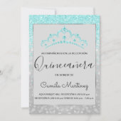 Invitation Quinceanera RSVP Turquoise Blue Girly Parties scin (Devant)