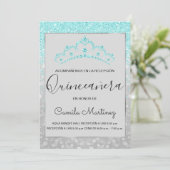 Invitation Quinceanera RSVP Turquoise Blue Girly Parties scin (Debout devant)
