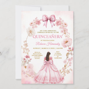 Invitation Quinceañera Rubans Roseau Aquarelle Ros
