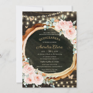 Invitation Quinceañera Rustic Blush Floral Enchanted Forest