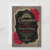 Invitation Quinceanera - Rustique Bois Rouge Or (Devant)