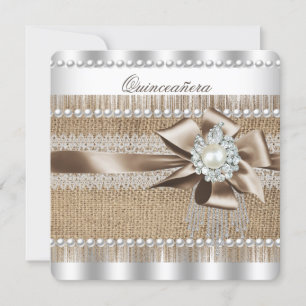 Invitation Quinceanera Rustique Burlap Perle Dentelle Perle