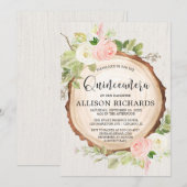 Invitation Quinceañera rustique, crème rose pâle, floral (Devant / Derrière)