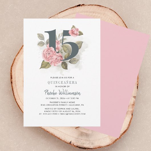 Invitation Quinceanera Rustique Floral 15e anniversaire Invit