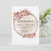 Invitation Quinceanera rustique rose pâle Roses florales (Debout devant)