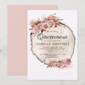 Invitation Quinceanera rustique rose pâle Roses florales (Devant / Derrière)