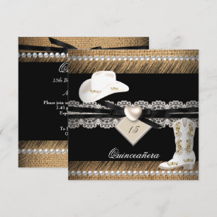 Invitation Quinceañera Rustique Toile de jute Bottes de cowgi