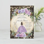 Invitation Quinceañera Rustique Violet Floral Enchantée Forêt (Debout devant)