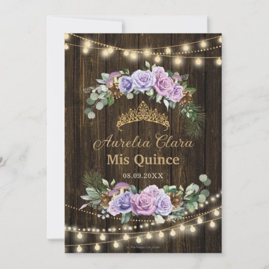 Invitation Quinceañera Rustique Violet Floral Enchantée Forêt (Dos)