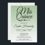 Invitation Quinceañera Sage Green 15e anniversaire<br><div class="desc">Une moderne sauge vert ombre design Quinceañera 15 anniversaire invitation comprend le texte "Mis Quince" en noir chic manuscrit calligraphie. Parfait invitation à la fête du 15ème anniversaire pour une Quinceañera élégante, parfait pour elle, la fashionista qui aime le motif moderne et le style. Conçu exclusivement pour vous par Happy...</div>