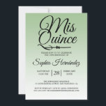 Invitation Quinceañera Sage Green 15e anniversaire<br><div class="desc">Une moderne sauge vert ombre design Quinceañera 15 anniversaire invitation comprend le texte "Mis Quince" en noir chic manuscrit calligraphie. Parfait invitation à la fête du 15ème anniversaire pour une Quinceañera élégante, parfait pour elle, la fashionista qui aime le motif moderne et le style. Conçu exclusivement pour vous par Happy...</div>