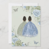 Invitation Quinceañera Sage Green Blue Floral Twins Silver (Dos)