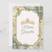 Invitation Quinceañera Sage Green & Gold Crown Butterfly (Dos)