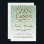 Invitation Quinceañera Sage Parties scintillant verte 15e ann<br><div class="desc">Une parties scintillant verte moderne et glamour à l'ombre design Quinceañera 15 anniversaire d'invitation présente le texte "Mis Quince" en faux or chic script calligraphie manuscrite. Parfait invitation à la fête du 15ème anniversaire pour une Quinceañera glamour, parfait pour elle, la fashionista qui aime motif moderne, étincelant, luxe et glamour....</div>