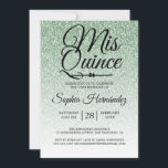 Invitation Quinceañera Sage Parties scintillant verte 15e ann<br><div class="desc">Une parties scintillant verte moderne et glamour à l'ombre design Quinceañera 15 anniversaire d'invitation présente le texte "Mis Quince" en calligraphie manuscrite noire chic. Parfait invitation à la fête du 15ème anniversaire pour une Quinceañera glamour, parfait pour elle, la fashionista qui aime motif moderne, étincelant, luxe et glamour. Conçu exclusivement...</div>