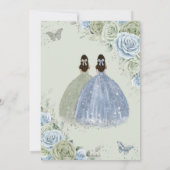 Invitation Quinceañera Sage Vert Bleu Floral Jumeaux Argent (Dos)