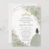 Invitation Quinceañera Sage Vert Champagne Or Floral (Devant)