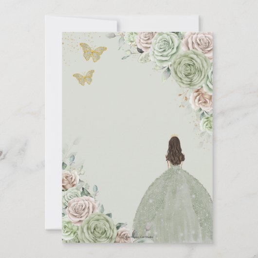 Invitation Quinceañera Sage Vert Champagne Or Floral (Dos)