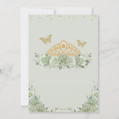 Invitation Quinceanera Sage Vert Floral Or Papillon de la Cou (Dos)