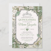 Invitation Quinceañera Sage Vert & Papillon de la Couronne Ar (Devant)