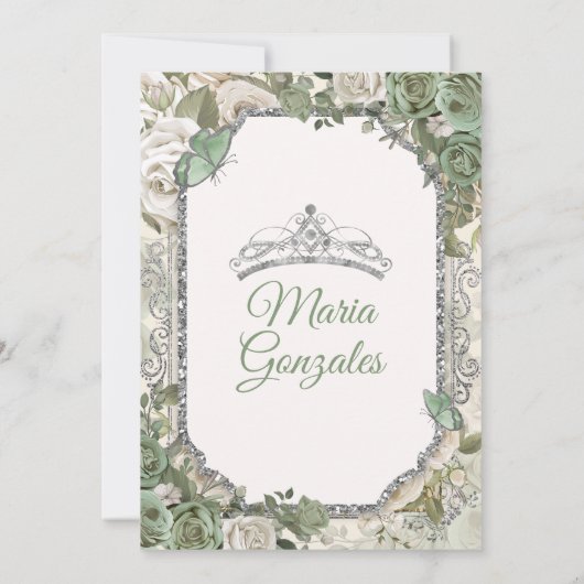 Invitation Quinceañera Sage Vert & Papillon de la Couronne Ar (Dos)
