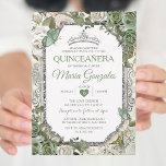 Invitation Quinceañera Sage Vert & Papillon de la Couronne Ar<br><div class="desc">Quinceañera Sage Green & Silver Crown Mexicaine Butterfly Invitation Mis Quince 15 Anos,  16e Anniversaire, </div>