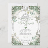 Invitation Quinceañera Sage Vert & Papillon de la Couronne Ar (Devant)