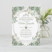 Invitation Quinceañera Sage Vert & Papillon de la Couronne Ar (Debout devant)