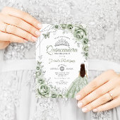 Invitation Quinceanera Sage Vert Robe Argent Floral