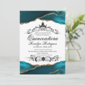 Invitation Quinceañera Script Turquoise Agate Photo 15ème (Debout devant)