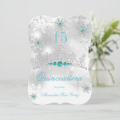 Invitation Quinceanera Silver Blanc Turquoise Blue Pearl Floc (Debout devant)