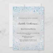 Invitation Quinceanera silver blue glitter winter party (Devant)