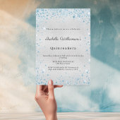 Invitation Quinceanera silver blue glitter winter party