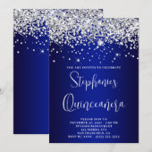 Invitation Quinceañera Silver Glitter Royal Blue Navy Ombre (Devant / Derrière)