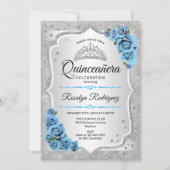 Invitation Quinceanera Silver Icy Blue Turquoise (Devant)