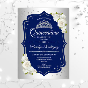 Invitation Quinceanera - Silver Navy