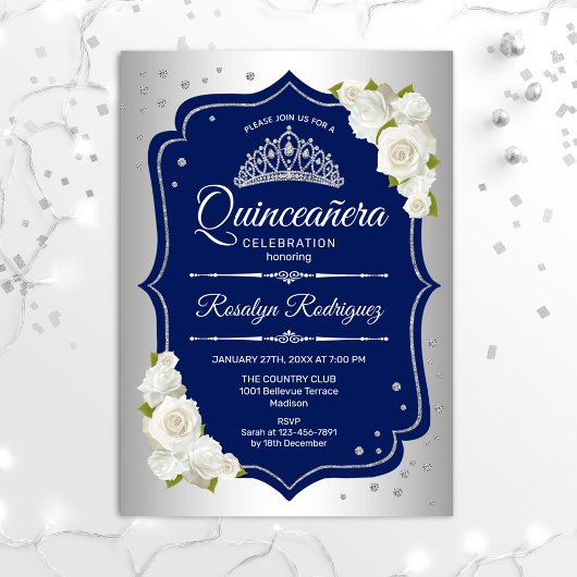 Invitation Quinceanera - Silver Navy