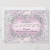 Invitation Quinceanera Silver rose Tiara Winter Wonderland 2 (Devant)
