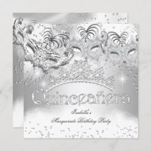 Invitation Quinceanera Silver Sparkel Masquerade Party 2