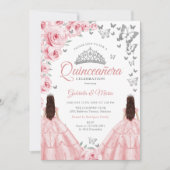 Invitation Quinceanera Silver White Rose Floral Twins (Devant)