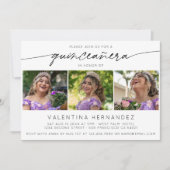 Invitation Quinceanera simple fête d'anniversaire 3 Photo Col (Devant)
