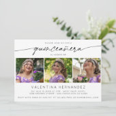Invitation Quinceanera simple fête d'anniversaire 3 Photo Col (Debout devant)
