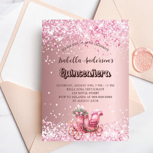 Invitation Quinceanera soirée de luxe en calèche rose