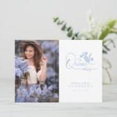 Invitation Quinceañera Spanish Blue Floral Wreath Photo (Debout devant)