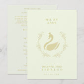 Invitation Quinceañera Spanish Yellow & Gold Romantic Swan (Devant / Derrière)