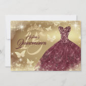 Invitation Quinceanera Sparkle Or Robe Bourgogne (Devant)
