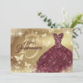 Invitation Quinceanera Sparkle Or Robe Bourgogne (Debout devant)