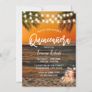 Invitation Quinceanera Summer Sunset Beach Glow Mason Jar