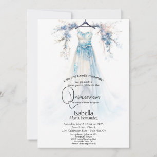 Invitation Quinceañera   Superbe gown floral bleu